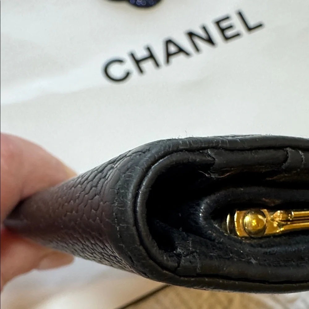 CHANEL Timeless CC Caviar Black Leather Wallet w/COA